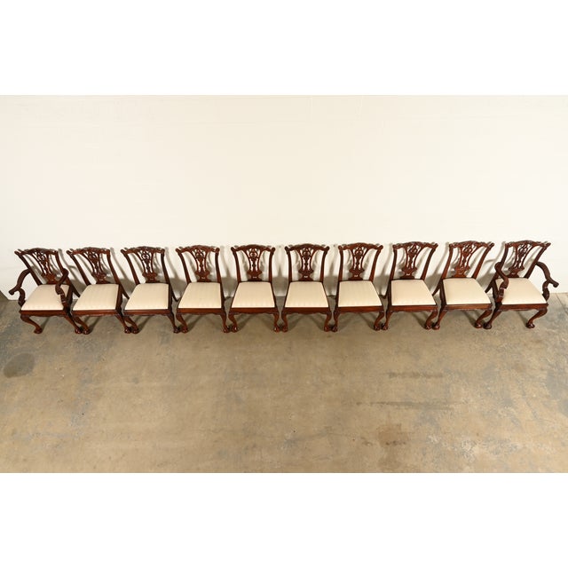 1980s Baker Furniture Style Chippendale Carved Mahogany Dining Chairs, Set of Ten For Sale - Image 5 of 16