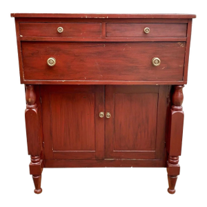 19th Century Antique Country Primitive Grain Painted Jelly Cupboard / Kitchen Cabinet
