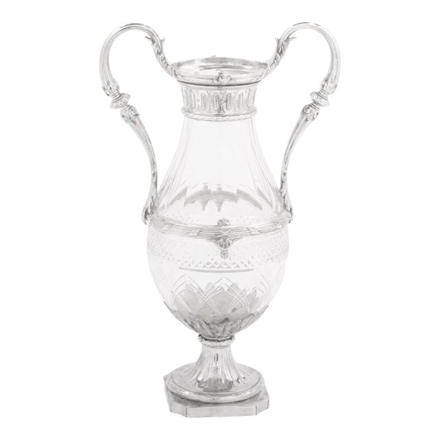 French Silver Mounted/Cut Glass Decorative Vase For Sale
