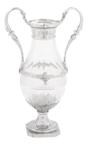French Silver Mounted/Cut Glass Decorative Vase