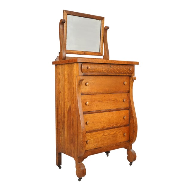 Antique American Empire Oak Bedroom Dresser For Sale
