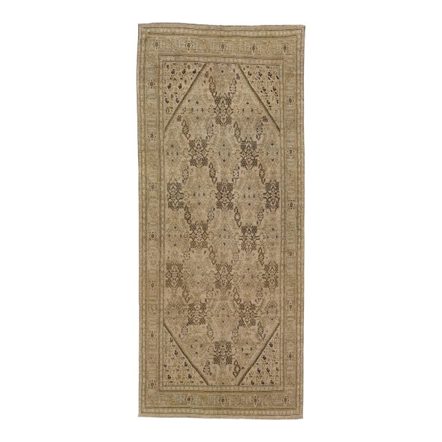 Beige Antique Karabagh Gallery Wool Rug With Floral Design For Sale