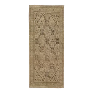 Beige Antique Karabagh Gallery Wool Rug With Floral Design