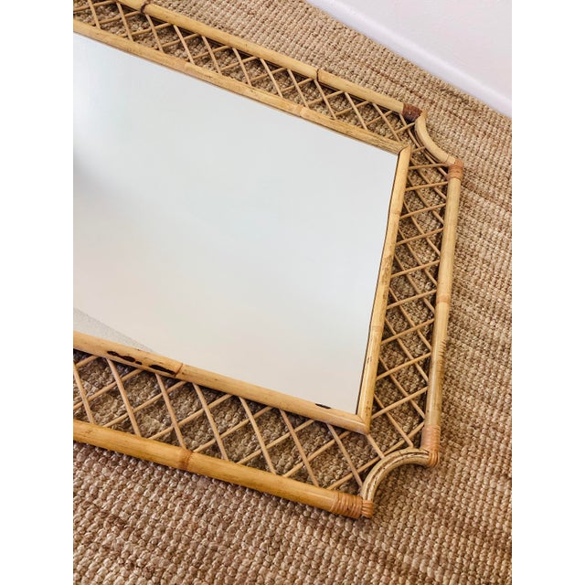 1960s Vintage Boho Bamboo Rattan Wall Mirror Franco Albini Style For Sale - Image 5 of 7