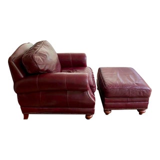 Vintage English Leather Club Chair and Ottoman For Sale