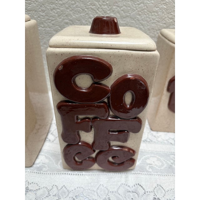 Vintage Handcrafted Pottery Groovy Ceramic Kitchen Canisters, Set of Four For Sale - Image 10 of 12