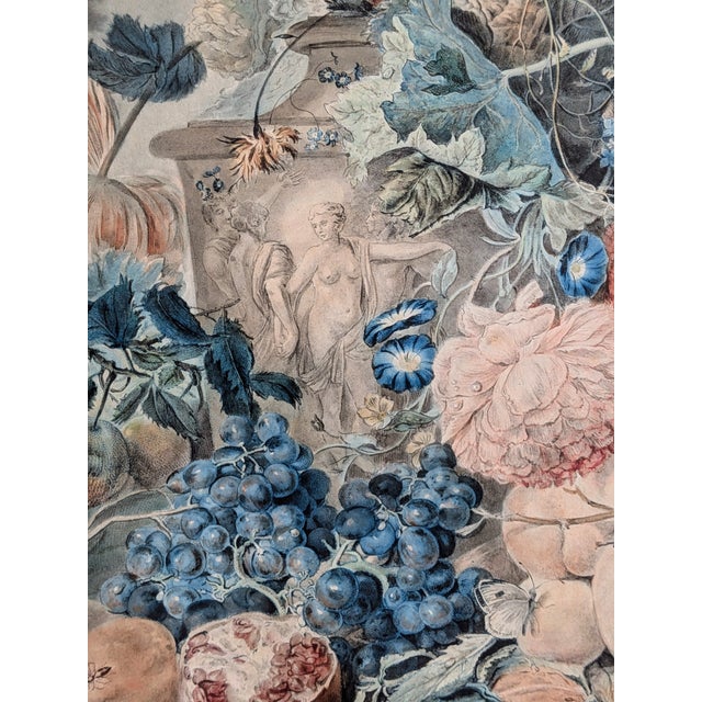 Jan Van Huysum, A Flower Piece and a Fruit Piece, London: Richard Earlon and John Boydell, 1778, Watercolors on Mezzotint, Framed, Set of 2 For Sale - Image 18 of 18