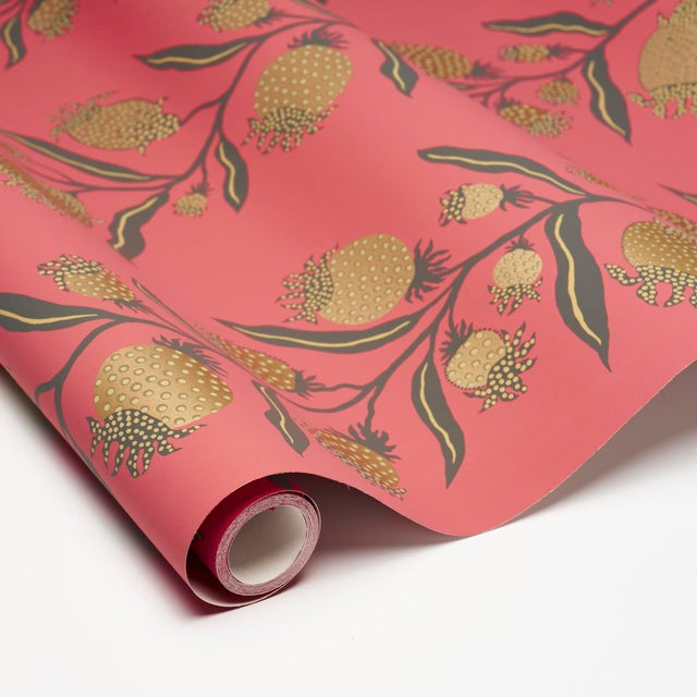 Schumacher SAMPLE - Schumacher x Marian Mcevoy Thistle Vine Wallpaper In Red & Gold For Sale - Image 4 of 4
