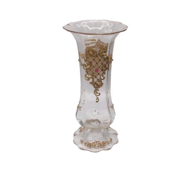 Transparent Moser Jeweled Enameled Crystal Vase For Sale - Image 8 of 8