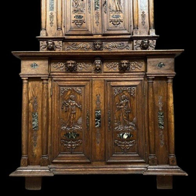 Attributed to La Maison Ribaillier: A 19th-century Fontainebleau-style cabinet with a recessed oak front and marble...