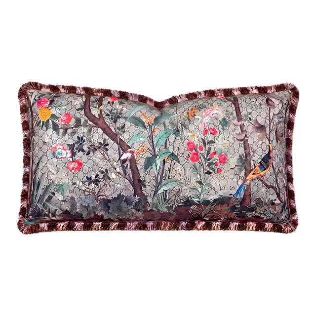 Gucci Gg Logo Tree of Life Tian Chinoiserie Vintage Silk Scarf Pillow For Sale
