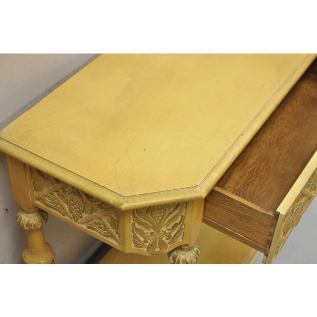 Vintage Gothic Renaissance Painted Hall Altar Console Table Chair Set - 4 Pc Set For Sale - Image 11 of 16