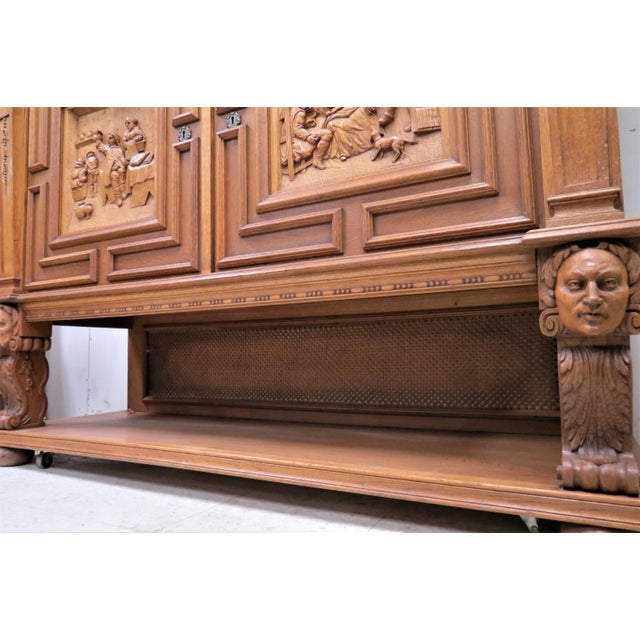 French Bruegel Style Carved 4 Door Cabinet or Entertainment Center For Sale - Image 4 of 13