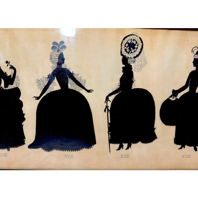 Large Antique 1800's Victorian Fashion Lady Original Silhouette Art Ink Drawing For Sale - Image 4 of 14