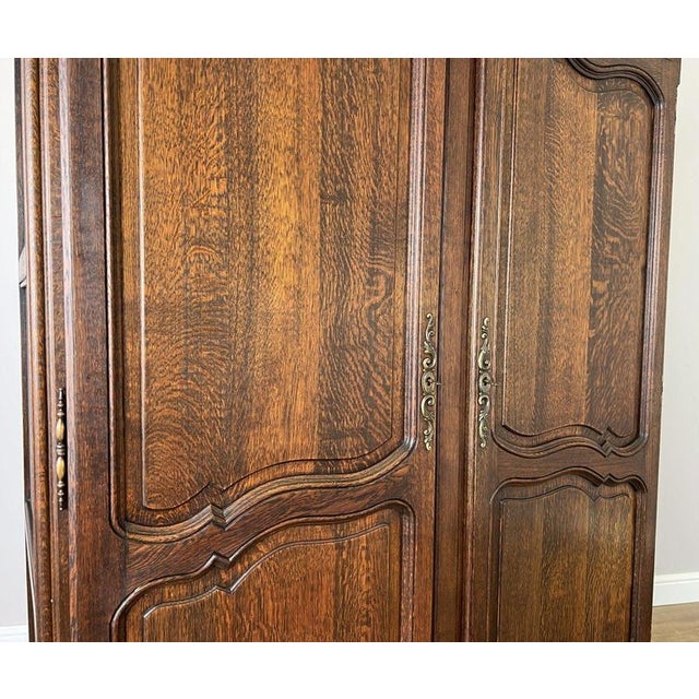 Brown Antique French Louis XVI Carved Oak 2-Door Armoire For Sale - Image 8 of 14