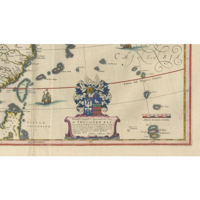 Paper Antique Map of China, Japan & Korea with Cartouches and Ships from Blaeu, 1642 For Sale - Image 7 of 12