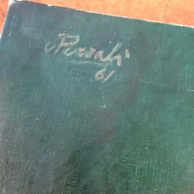 Vintage 1960s Italian Green-Toned Portrait Oil Painting For Sale - Image 4 of 14