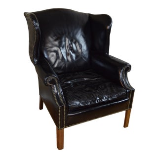 Classic Mid Century Leather Hickory Wingback Chair For Sale