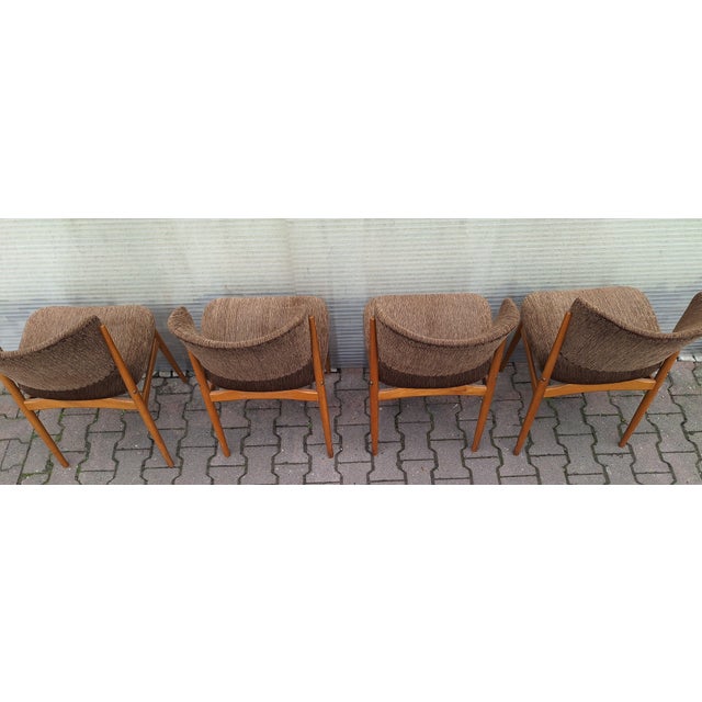 1960s Mid-Century Dining Chairs with Beechwood Frame and Brown Fabric Upholstery, 1960s, Set of 4 For Sale - Image 5 of 10