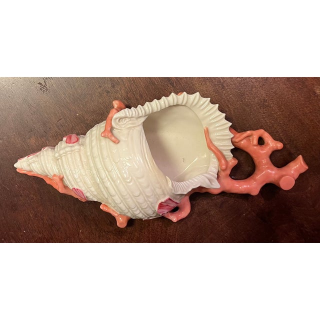 Victorian Antique 19th Century Royal Worcester Porcelain Conch Sea Shell & Coral Wall Pocket Vase For Sale - Image 3 of 12