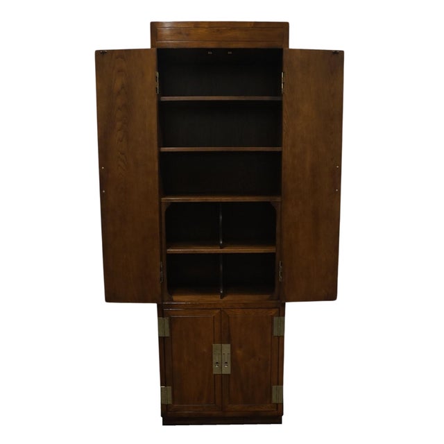 Henredon Henredon Furniture Solid Walnut Campaign Style 26" Cabinet Bookcase / Wall Unit For Sale - Image 4 of 12