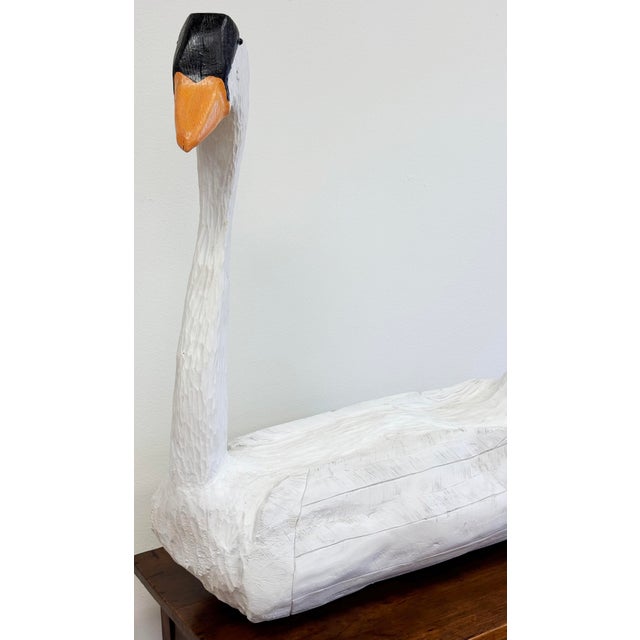 Figurative Oversized Hand Carved Wooden Swan Sculpture For Sale - Image 3 of 10