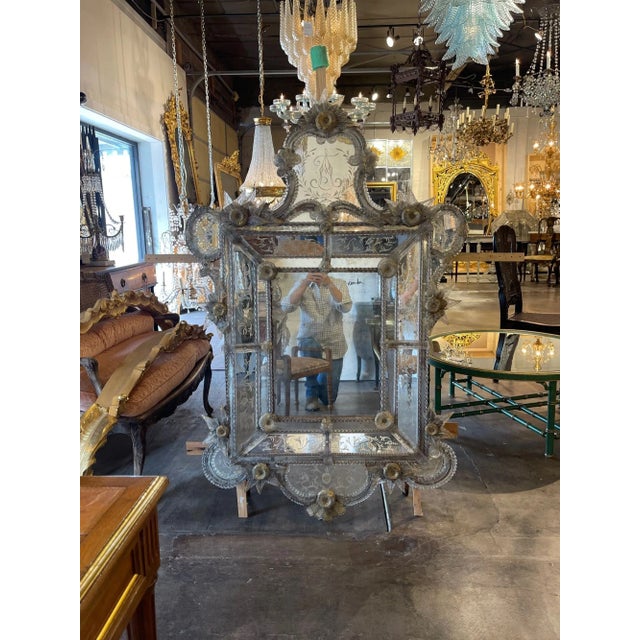 19th Century Venetian Etched Glass Mirror With Leaves and Flowers For Sale - Image 11 of 11