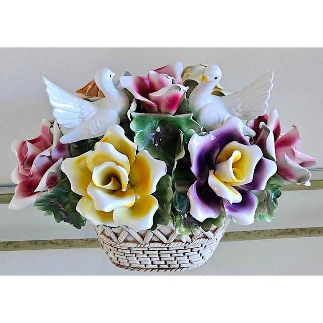 Ceramic 1970s Nuova Capodimonte Grand Porcelain Centerpiece With Doves & Roses For Sale - Image 7 of 17