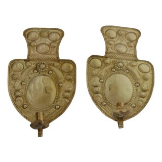Large Mid-Century Baroque Swedish Brass Sconces, Set of 2 For Sale