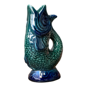 Vintage Majolica Glazed Ceramic Fish Pitcher