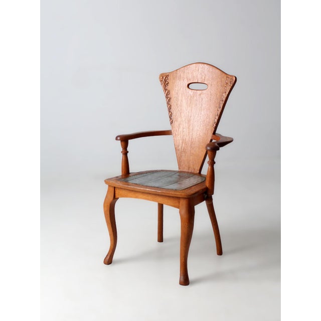 American Antique Arts & Crafts Wood Armchair With Metal Seat For Sale - Image 3 of 18