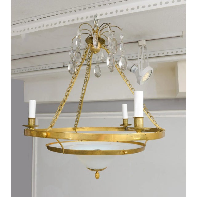 Antique Swedish Brass Fixture with Opaline Glass in the Neoclassic Manner