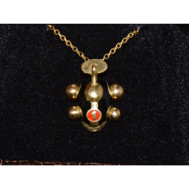 Designer Aaron Basha Enamel Solid 18k Gold #1 Race Car Charm Pendant For Sale - Image 9 of 10