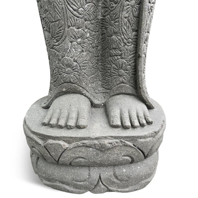 Early 21st Century Vintage Asian Stone Carved Standing Garden Buddha Statue For Sale - Image 5 of 7