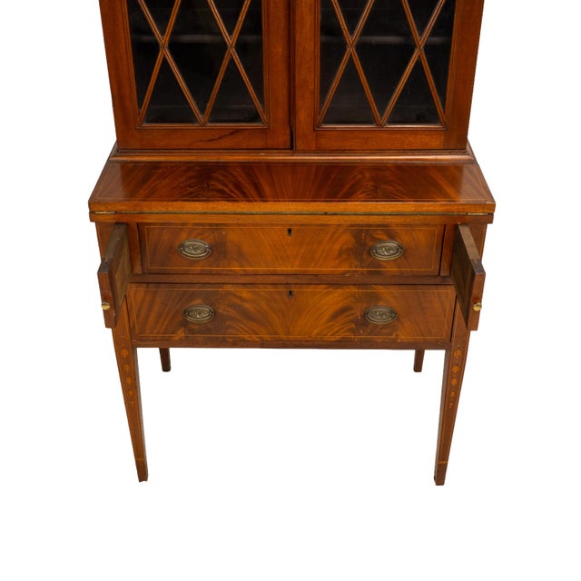 Late 19th Century Flame Mahogany Secretary Desk Bookcase, Antique Drop Front Desk For Sale In Tampa - Image 6 of 18