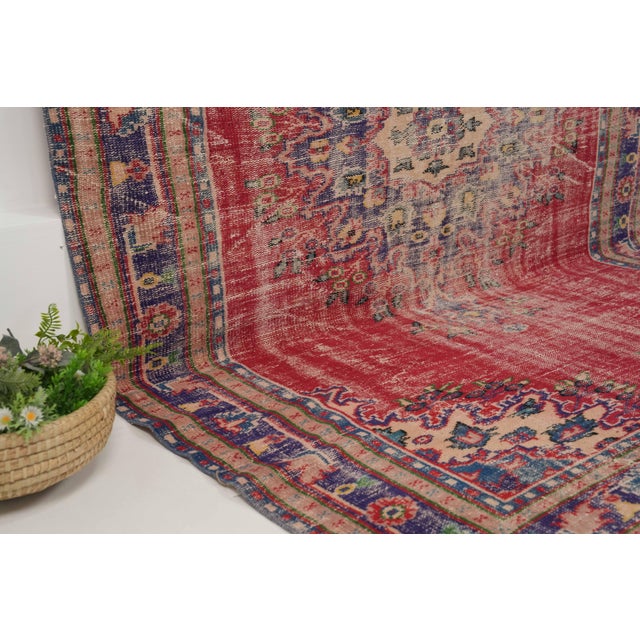 1970s Vintage Turkish Handmade Wool Cotton Red Area Rug For Sale - Image 10 of 12