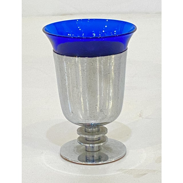 Mid 20th Century Art Deco Era Cobalt Blue Glass Barbell Martini Cocktail Shaker Set From France For Sale - Image 11 of 11