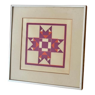 1973 American Quilt Variation Mono Print by Julie Lea, Framed For Sale