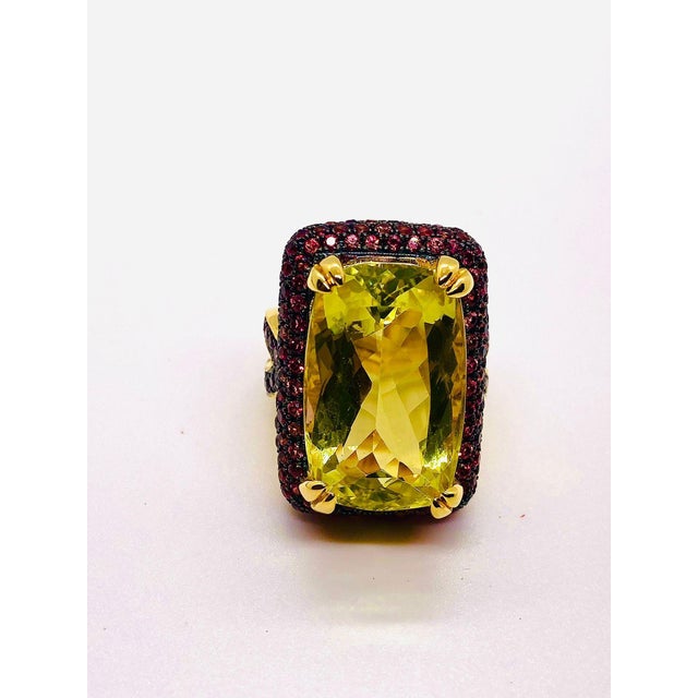 Bochic “Orient” Vintage Natural Ruby & Lemon Quartz Ring Set In 18 K Gold & Silver For Sale - Image 4 of 9