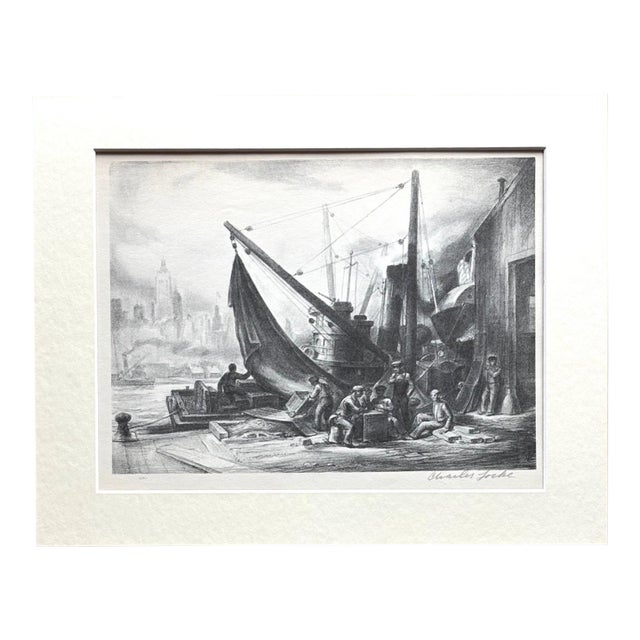Vintage 1939 Print in 11x14 Mat, Ready to Frame: Charles Locke, "Water Front" For Sale
