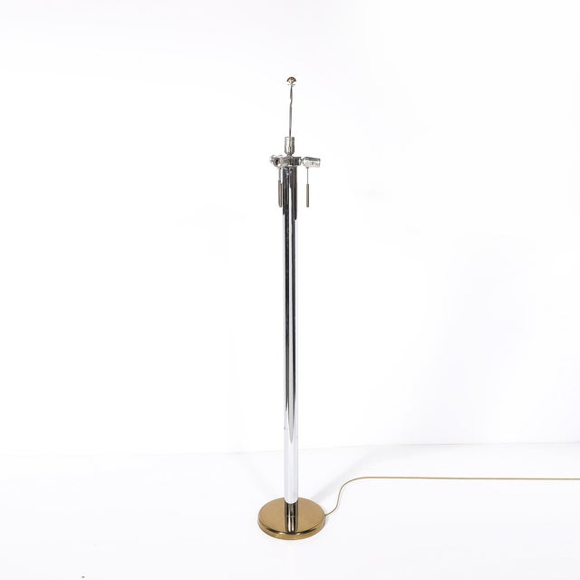Pair of Mid-Century Modernist Floor Lamps in Chrome & Brass by Karl Springer For Sale In New York - Image 6 of 10