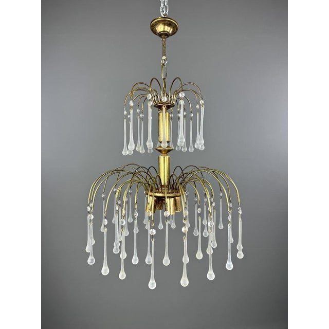 20th Century Gilt Brass Chandelier with Glass Pendants For Sale - Image 4 of 9