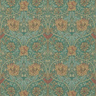 Morris & Co Honeysuckle & Tulip Wallpaper in Emerald/Russet For Sale
