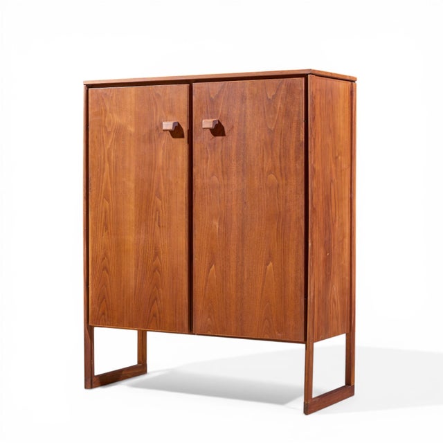 Mid-Century Modern Jens Risom Mid Century Walnut Sled Leg Armoire Cabinet For Sale - Image 3 of 7