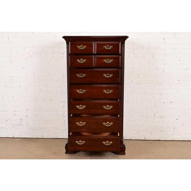 1980s 1980s Thomasville Georgian Carved Cherry Wood Lingerie Chest or Highboy Dresser For Sale - Image 5 of 13