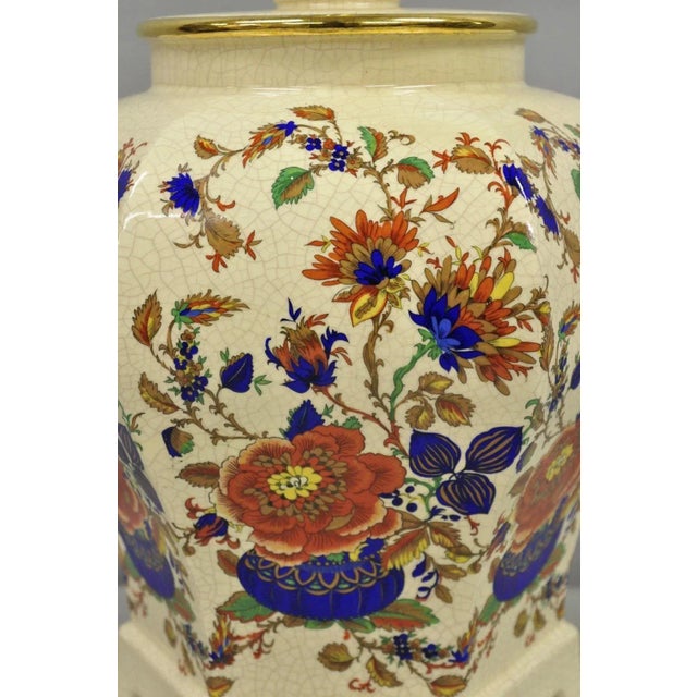 Beige Vintage Oriental Porcelain Hexagonal Flower Decorated Ginger Jar Table Lamp For Sale - Image 8 of 12