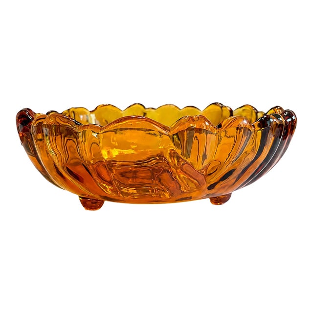 Vintage Amber Sunflower Footed Glass Bowl, Attributed to Indiana Glass For Sale