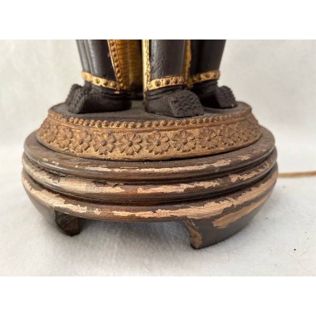 Mid 20th Century Vintage Triple Face Frederick Cooper Bronze Foo Dog Table Lamp For Sale - Image 5 of 8