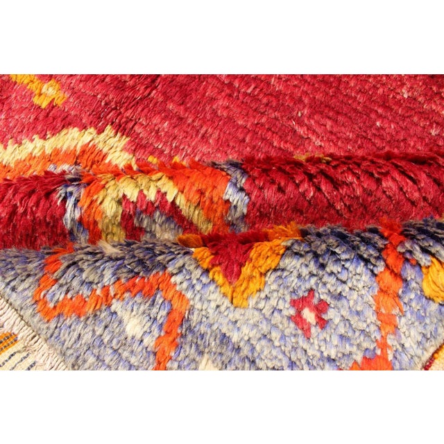 Tribal Turkish Konya Rug With Diamond Design in Beautiful Royal Red Background For Sale - Image 11 of 13