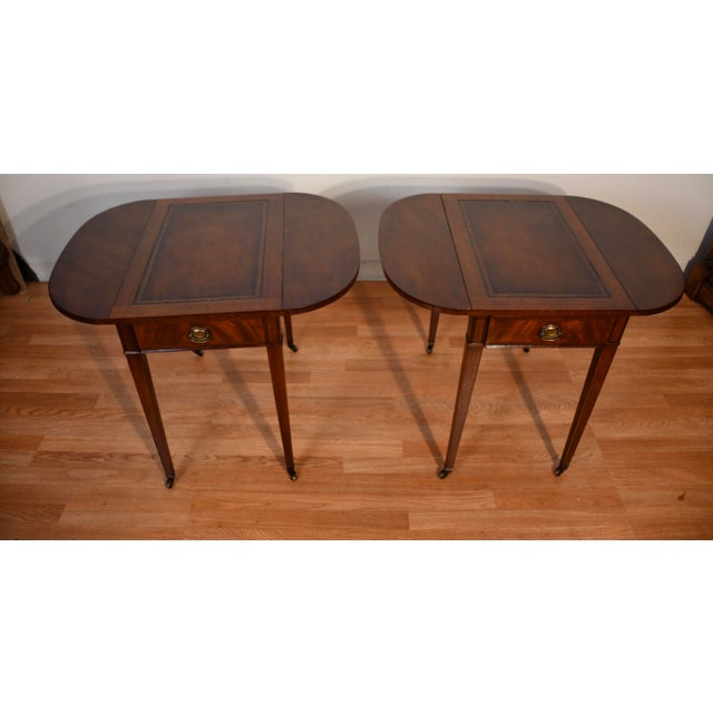 1930s Pair of Weiman Regency Mahogany & Leather Top Pembroke Side / End Tables For Sale - Image 17 of 18